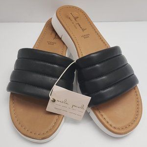 NWT Mila Paoli Italy Black/Tan Leather (upper & sock) Slide Sandals